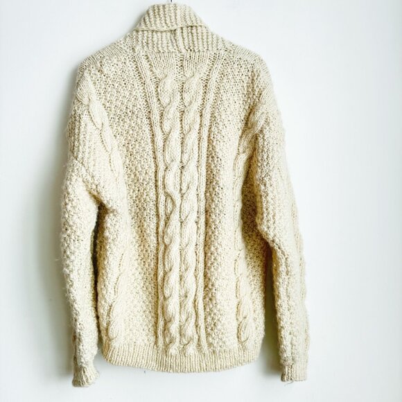 Vintage Made in Nepal Wool Chunky Fisherman Cardigan Sweater L - Picture 6 of 8